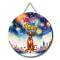 thumbnail image 1 of Happy New Year with Rhodesian Ridgeback Fireworks Holiday Xmas Winter 2025 Round Wood Sign Ridgebacks Dog Lover Gifts Hanging Wall Home Decor - 00025, 1 of 5