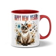 thumbnail image 1 of Happy New Year with Siamese Fireworks Holiday Xmas Winter 2025 11oz Accent Two-tone Mug Cat Lover Kitten Owner Gifts Coffee Tea Cup - 00025, 1 of 5