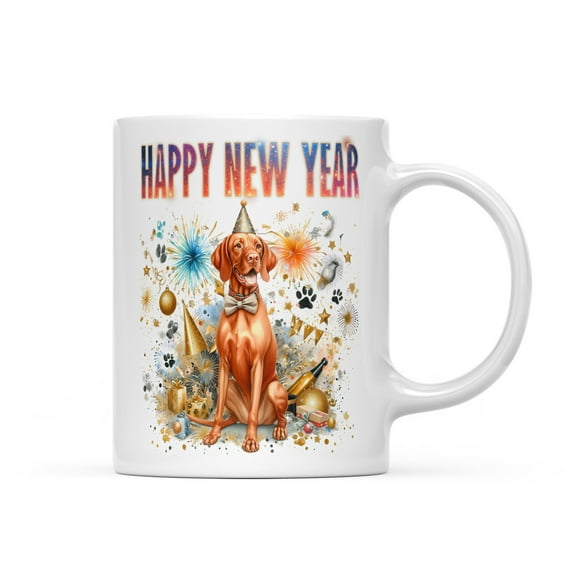 Happy New Year with Vizsla Fireworks Holiday Xmas Winter 2025 Mug Vizslas Dog Lover Gifts Idea Coffee Tea Cup - 00025