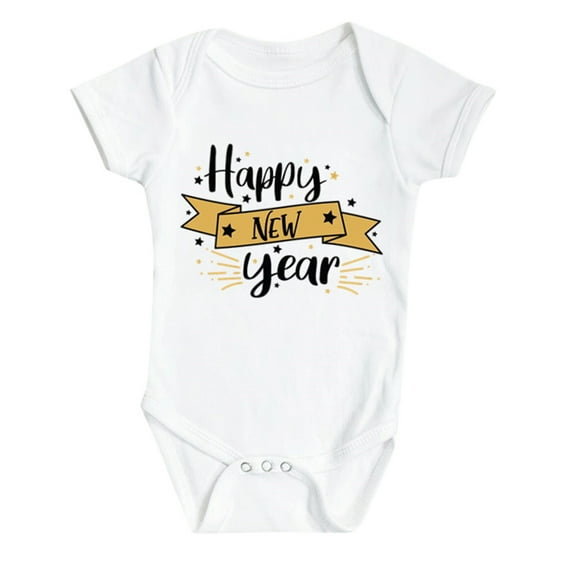 AOMPMSDX Boys Bodysuits Happy New Years Baby Romper My First New Years Outfits Girl Boy Bodysuit Yellow 6 Months-9 Months