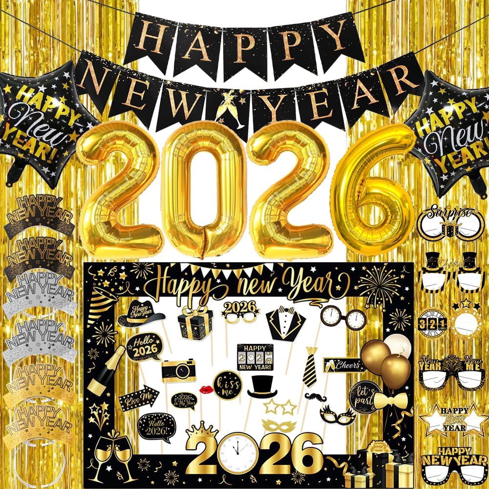Happy New Years Decorations 2026, New Year Eve Party Supplies Kit ...
