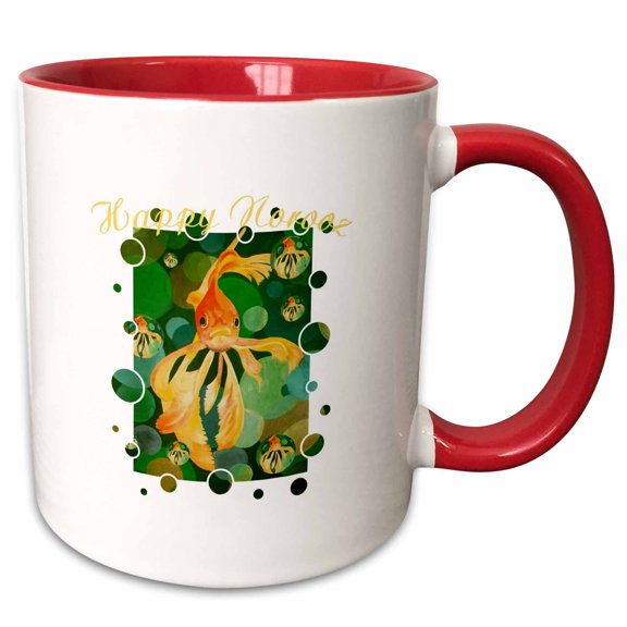3drose, Happy Norooz Persian New Year Goldfish in Bubbles, 11oz Two-tone Red Mug