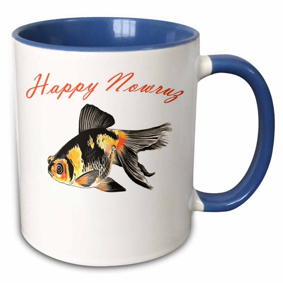 3drose, Happy Nowruz Demekin Goldfish Persian New Year, 15oz Two-tone Blue Mug