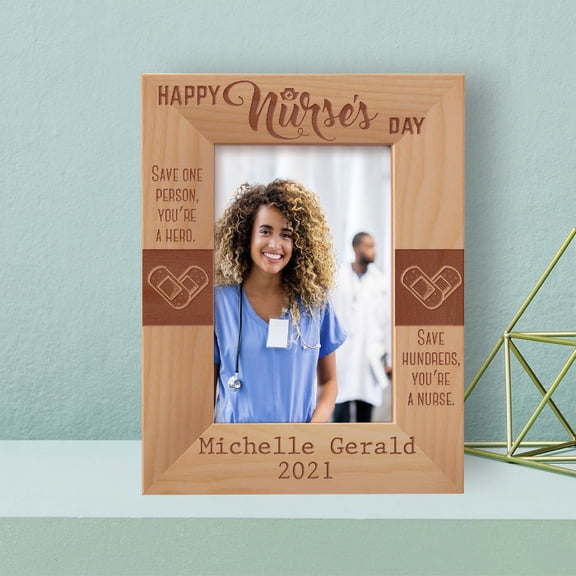 Happy Nurse's Day Personalized Wooden Frame 4" x 6" Brown (Vertical)