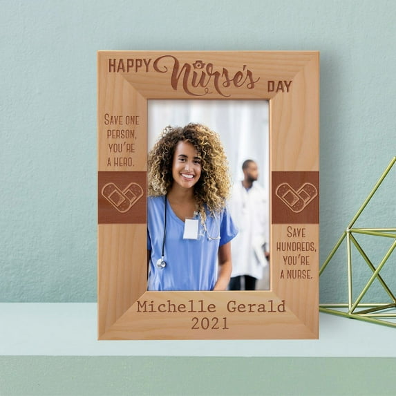 Happy Nurse's Day Personalized Wooden Frame 4" x 6" Brown (Vertical)
