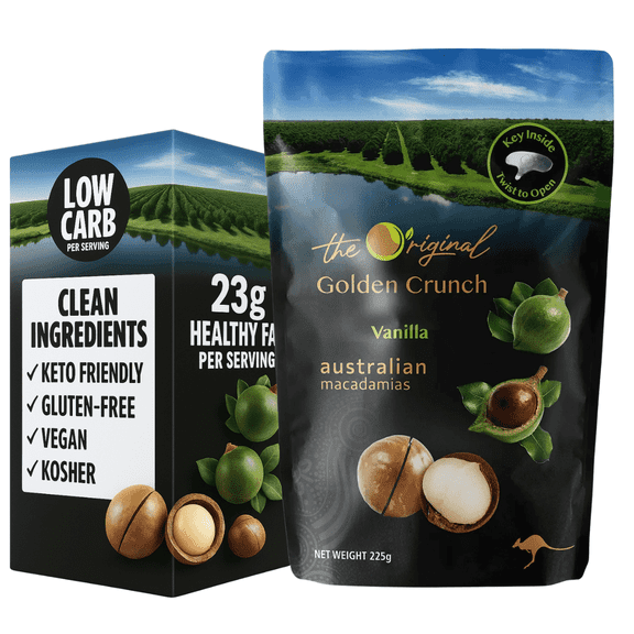 Happy Nut Vanilla Macadamias 225g ? Premium Australian Macadamia Nuts with Natural Vanilla Flavor