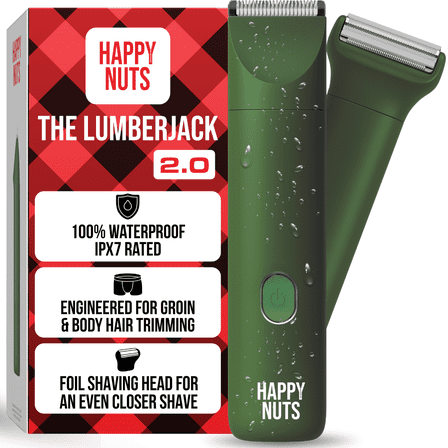 Happy Nuts Lumberjack 2.0 Men's Electric Body & Groin Hair Trimmer, Waterproof, Rechargeable Manscaping Kit with Foil Shave, Graphite
