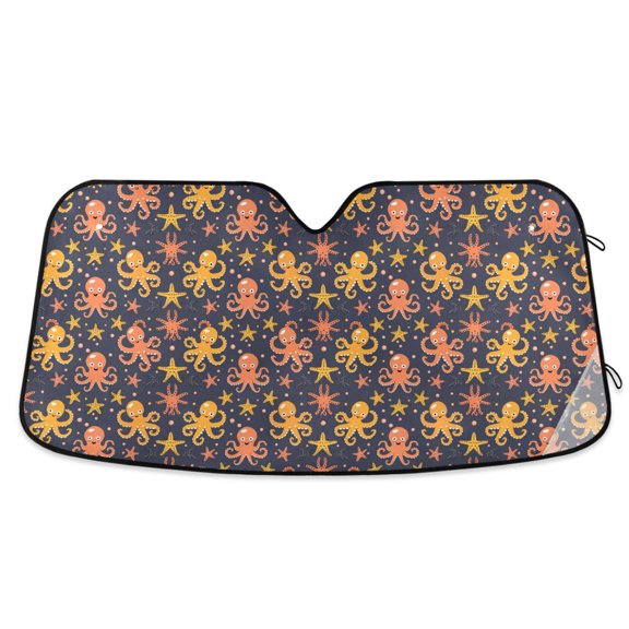 Happy Octopus and Starfish Car Windshield Sun Shade Foldable Car Front Window Visor Heat and UV Protection 55x27.6