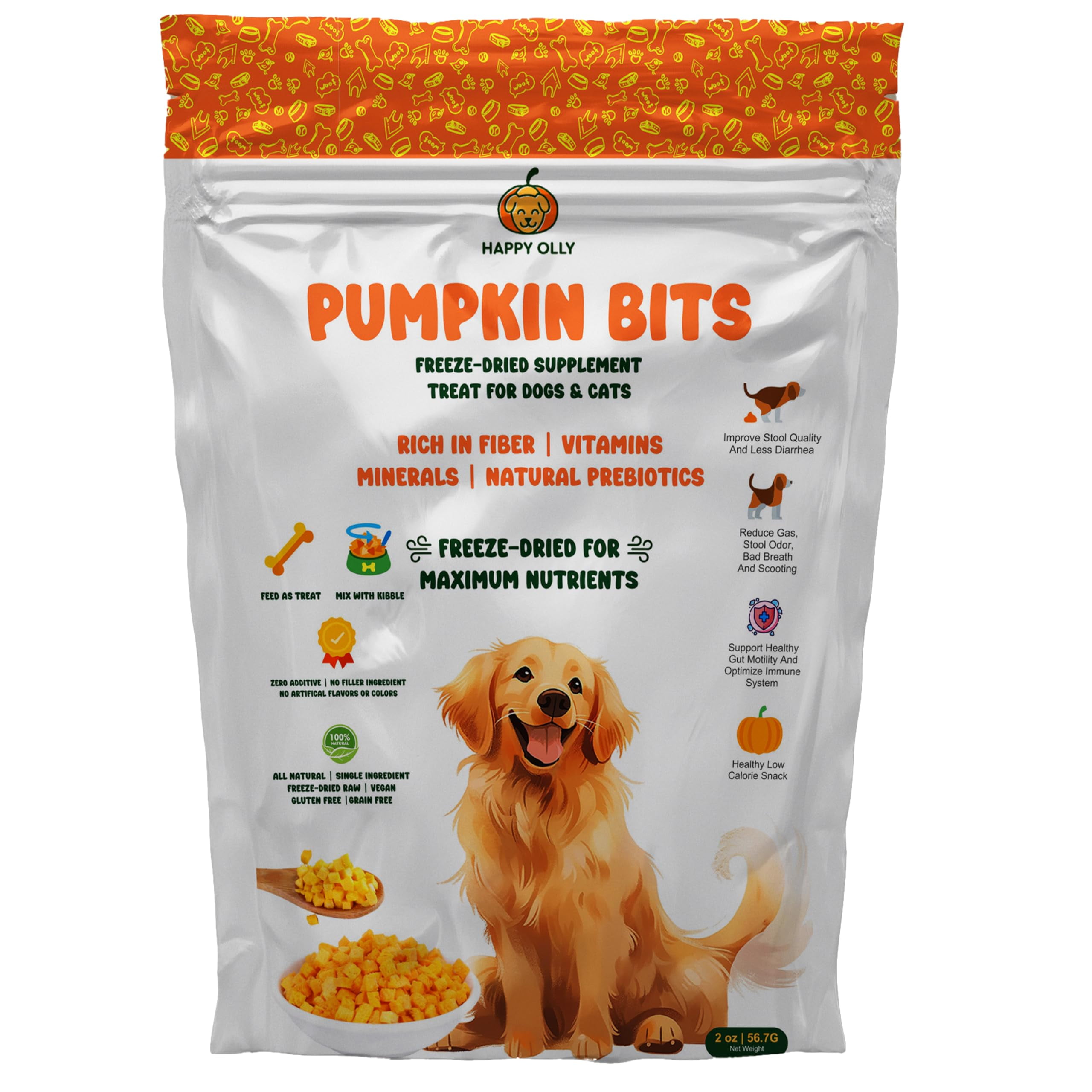 Happy Olly Treats STF9 for Dogs Digestion Freeze Dog Treats Topper