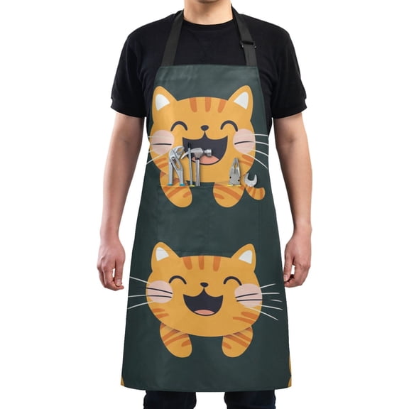 Happy Orange Cats on Dark Chef Kitchen Apron with Pockets for Women Waterproof Aprons for Cooking Baking