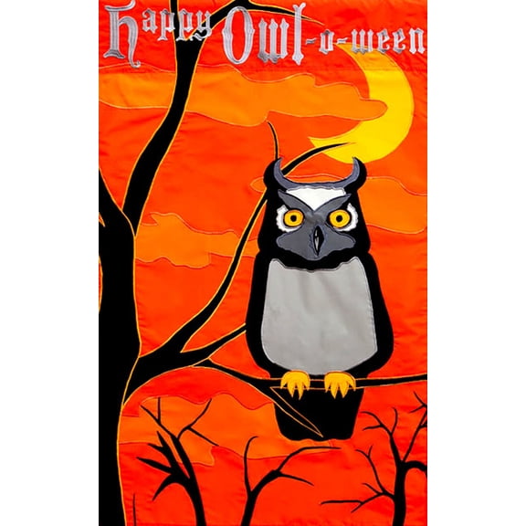 Happy Owl-O-Ween Garden Flag Halloween Owls Scary Orange October 31st 12"X15"