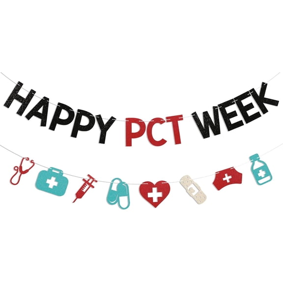 Happy PCT Week Banner - PCT Appreciation Week Decor, Patient Care Technician Week Decorations Black Red