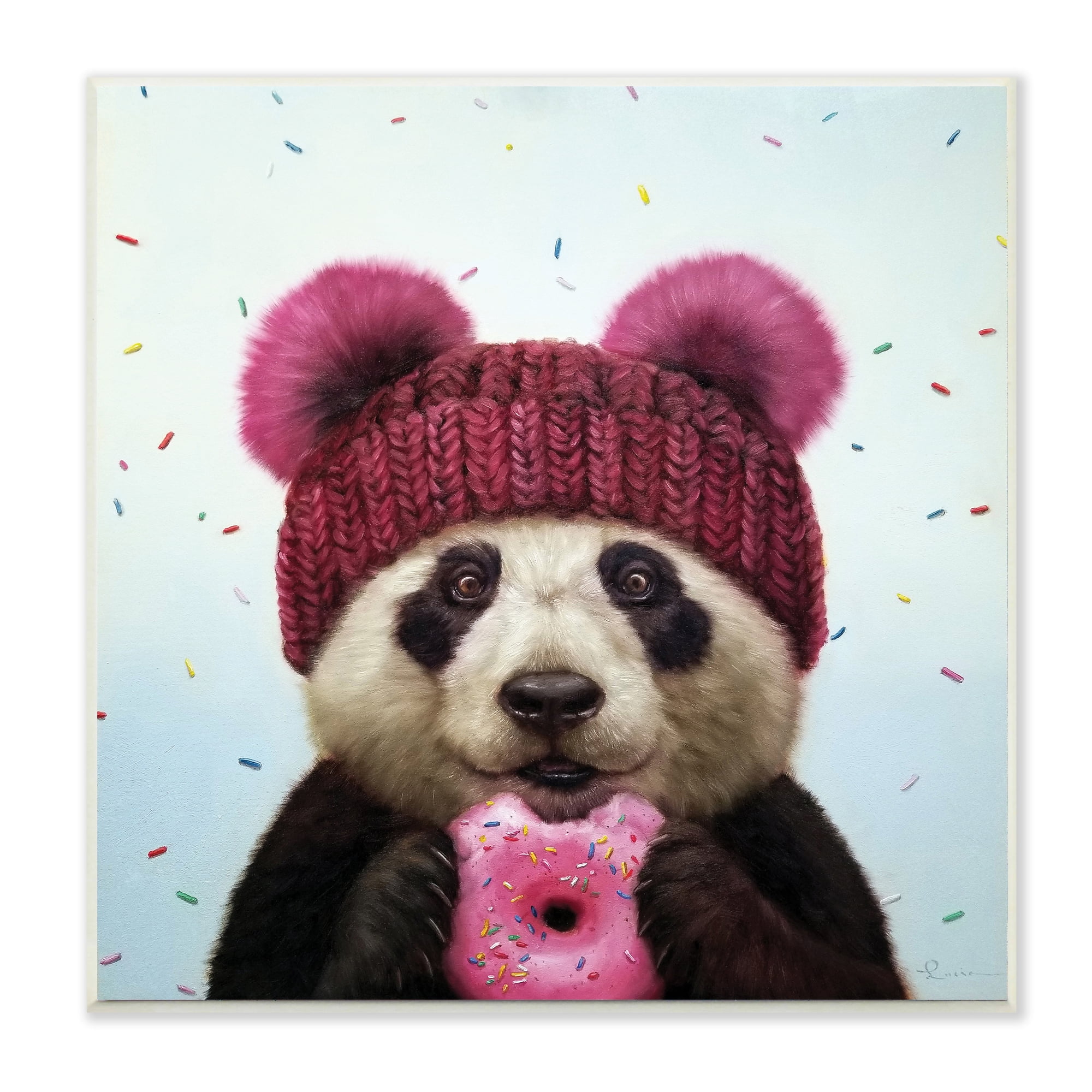 Stupell Industries Happy Panda Bear with Pink Sprinkle Donut,12 x 12,Designed by Lucia Heffernan