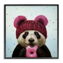 Happy Panda Bear with Sprinkle Donut 12 in x 12 in Framed Painting Art Print, by Stupell Home Décor
