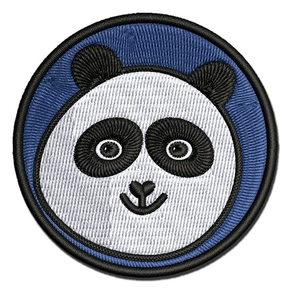 Happy Panda Face Applique Multi-Color Embroidered Hook & Loop Patch - 2.5 Inch Small