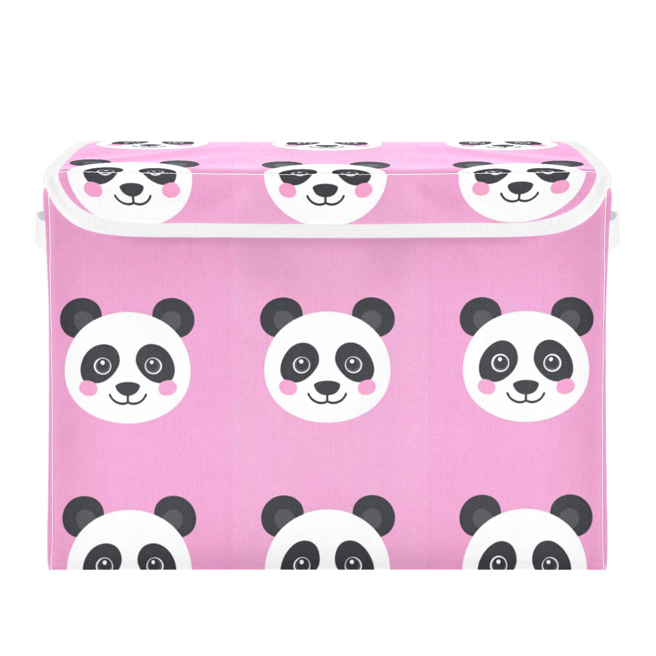 Happy Panda Faces on Pink Large Storage Bins with Linen Collapsible Lid ...