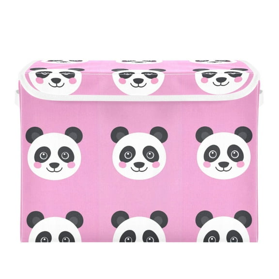 Happy Panda Faces on Pink Large Storage Bins with Linen Collapsible Lid Storage Box 16.7 x 12.6 x 11.8in