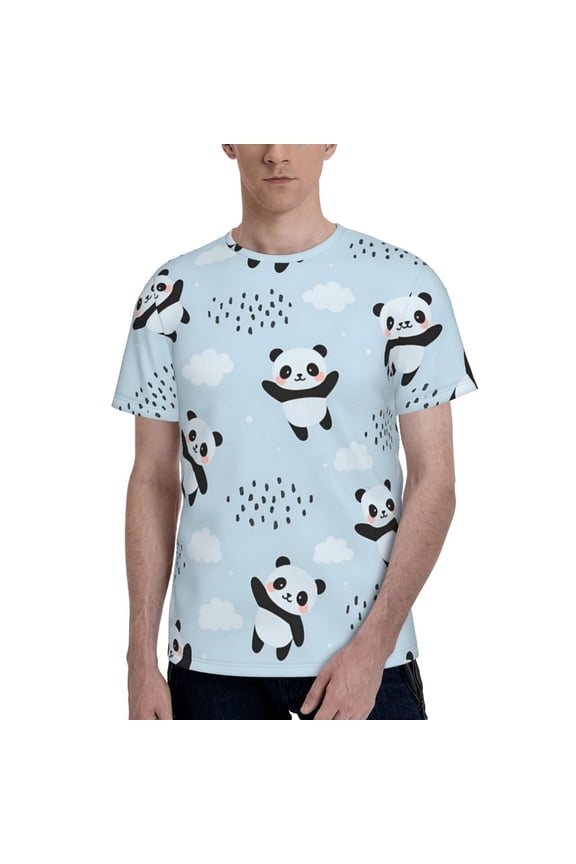 Happy Panda T-Shirt Crew Neck Short Sleeve Full-Print for Men