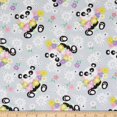 Happy Pandas & Flowers Gray, Fabric by the Yard