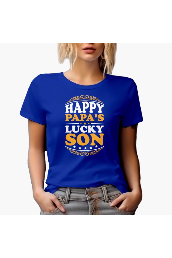 Happy Papa's Lucky Son, Royal Blue T-Shirt, Medium