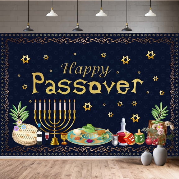 Happy Passover Backdrop,Jewish Pesach Holiday Party Decorations, Passover Seder Table Banner, Background for Photography Photo Shoot Studio Props,7x5FT
