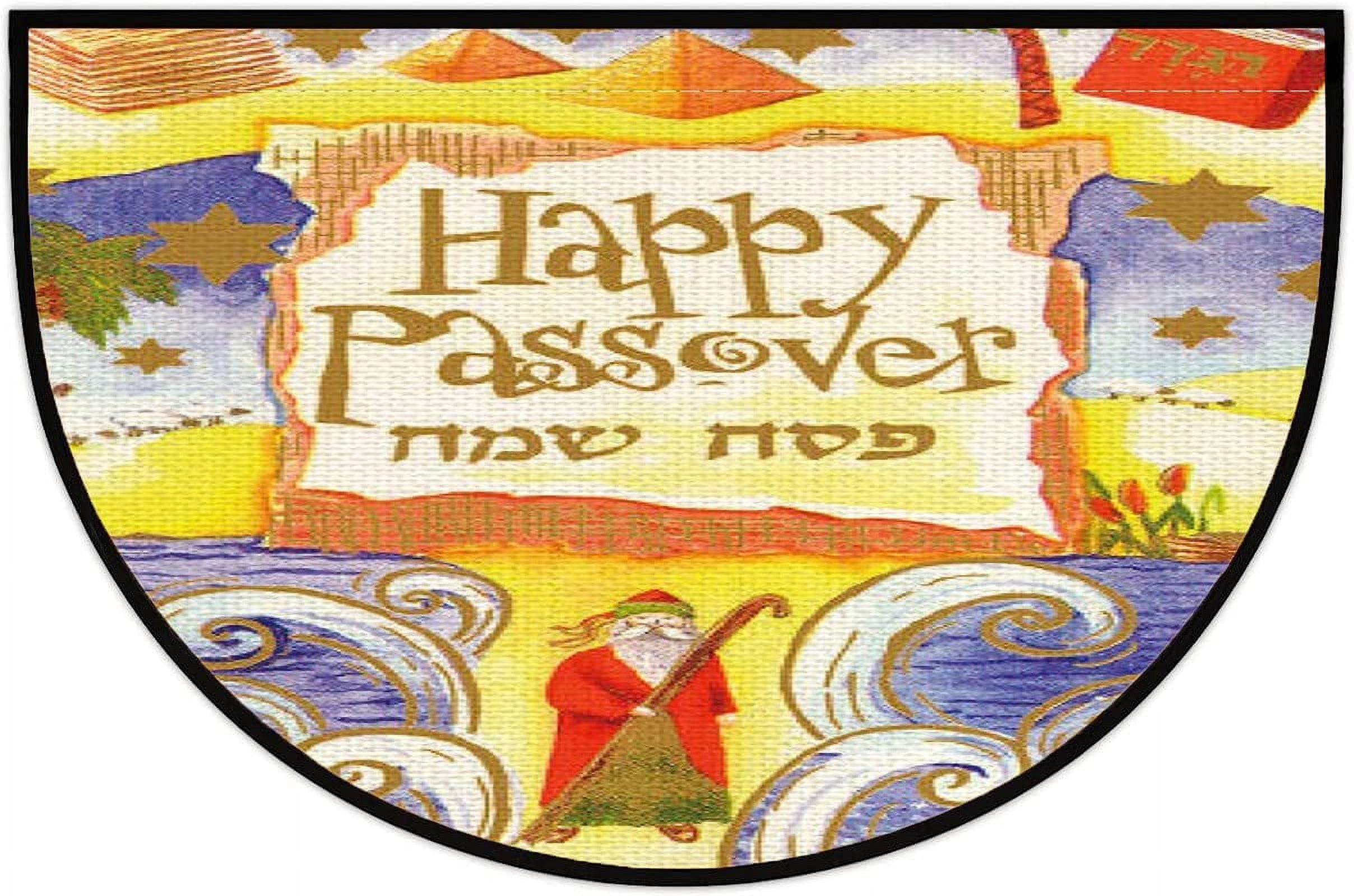 Happy Passover Half Round Door Mat Entrance,for Entry 18x30 Inch Wear