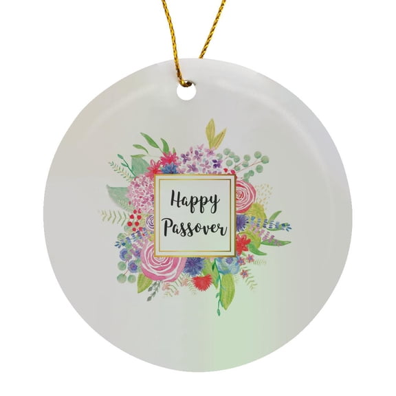 3drose, Happy Passover - Pretty Pink Spring Flower Watercolor Art - Pesach, Circle Porcelain Ornament