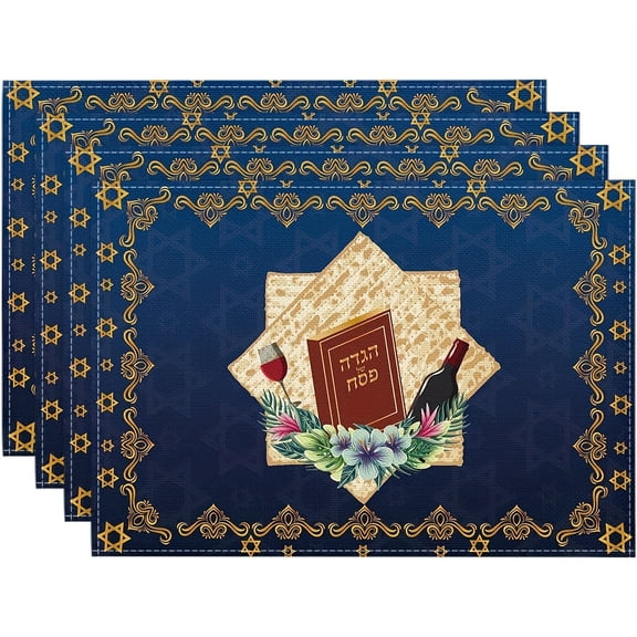 Happy Passover Table Runner Pesach Star of David Jewish Festival Holiday Party Home Kitchen Dining Room Table Decor (12" x 18")
