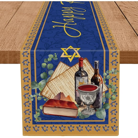 Happy Passover Table Runner Star of David Pesach Jewish Decorations Home Kitchen Dining Party Supply 13x72 Inch