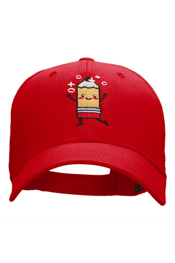 Happy Pencil Embroidered Cotton Twill Cap - Red OSFM