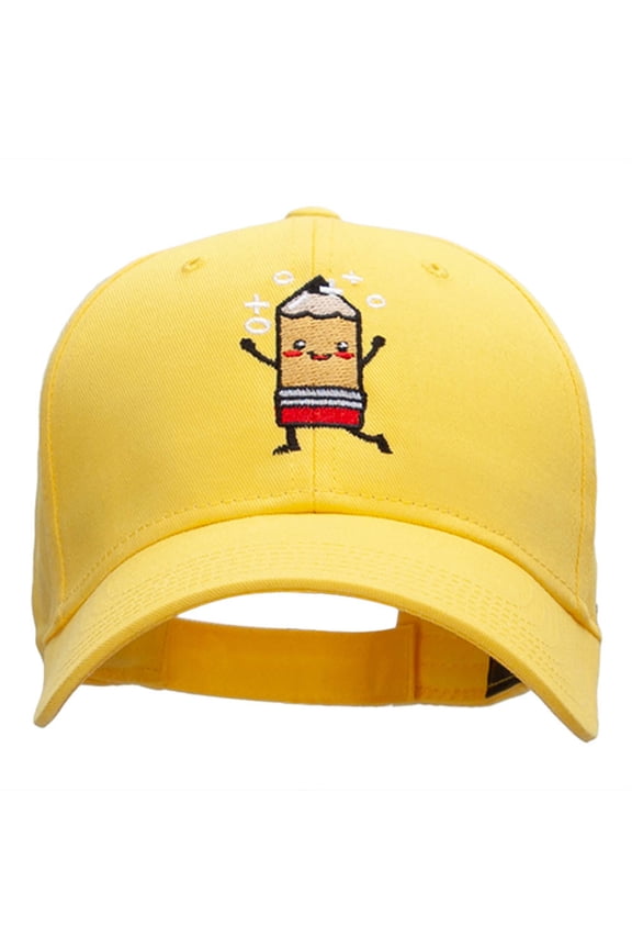Happy Pencil Embroidered Cotton Twill Cap - Yellow OSFM