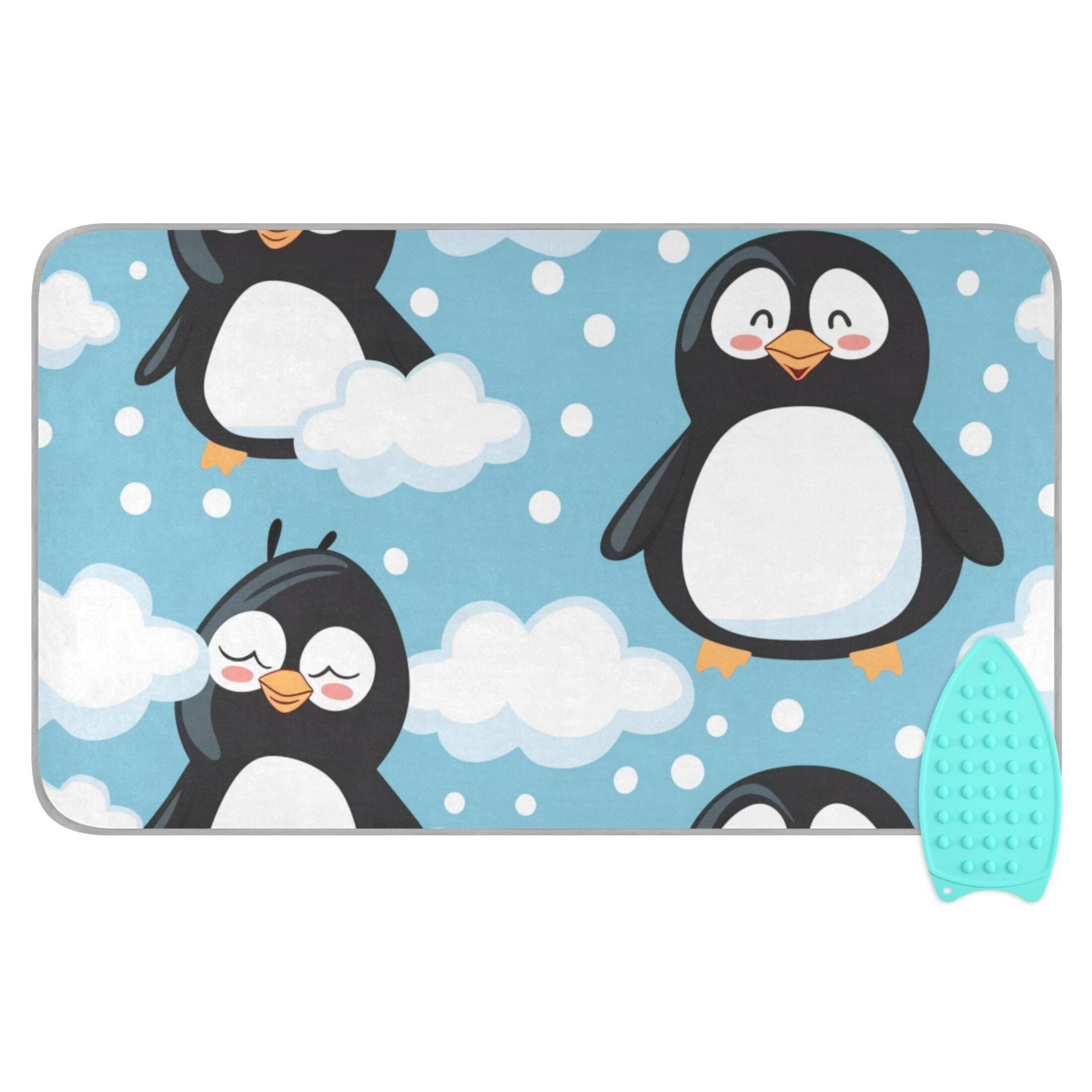 Happy Penguins Clouds Cartoon Ironing Mat Blanket Portable Travel Ironing Pad Heat Resistant Pad 47.2" x 27.6”
