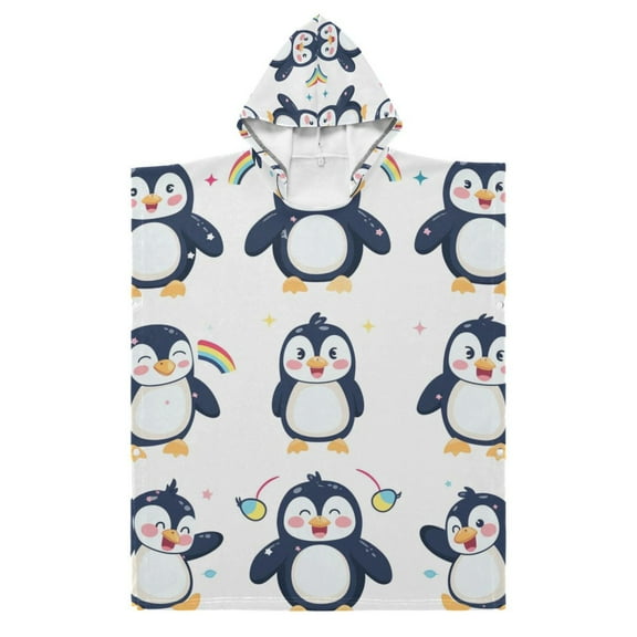 Happy Penguins Kid Hooded Beach Towel 27.5x27.5 inch Bath Poncho Towels Soft Absorbent Quick Dry for Boy Girl