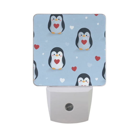 Happy Penguins with Hearts Valentine Vector LED Night Light Sensor Lamp Plug-in Adjustable Brightness 2 Pack