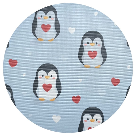 Happy Penguins with Hearts Valentine Vector PVC Round Grid Placemat Table Mat 1 Pc 15.4" x 15.4"