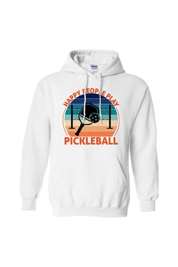 Happy People Play Pickleball Hoodie Sweatshirt Unisex Medium White