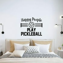 Happy People Play Pickleball Quote Ball Silhouette Vinyl Wall Sticker Wall Art Wall Decal Sports Living Room Garage Gym Design Pickleball Sports House Home Wall Sticker Decor Size (22x30 inch)