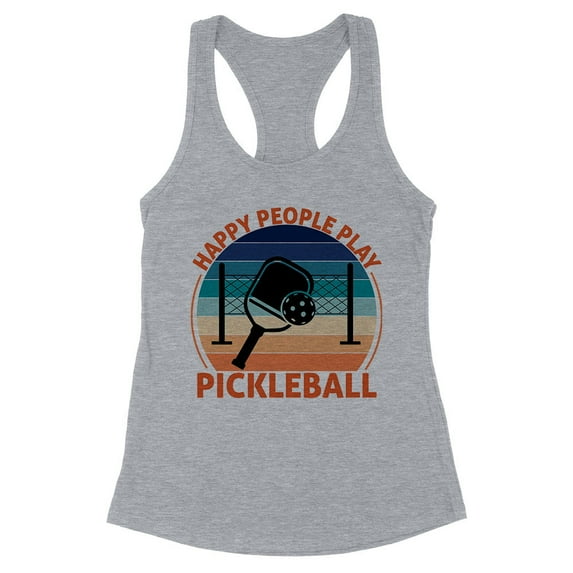 Happy People Play Pickleball Tank Top Fitted Racerback Women's 2X-Large Heather Grey