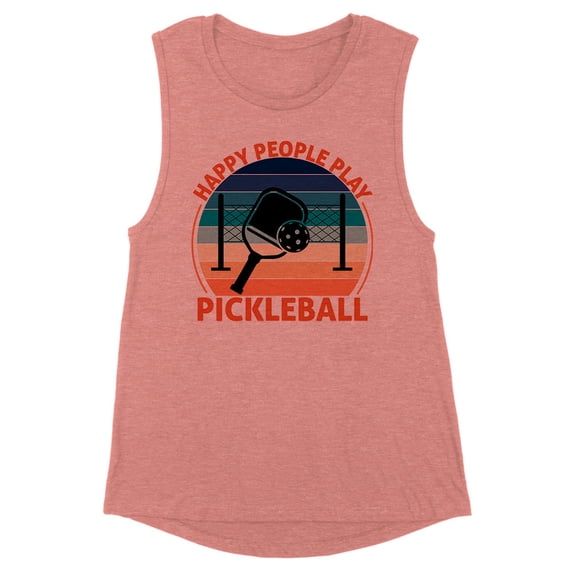 Happy People Play Pickleball Women's Muscle Tank 2X-Large Desert Pink