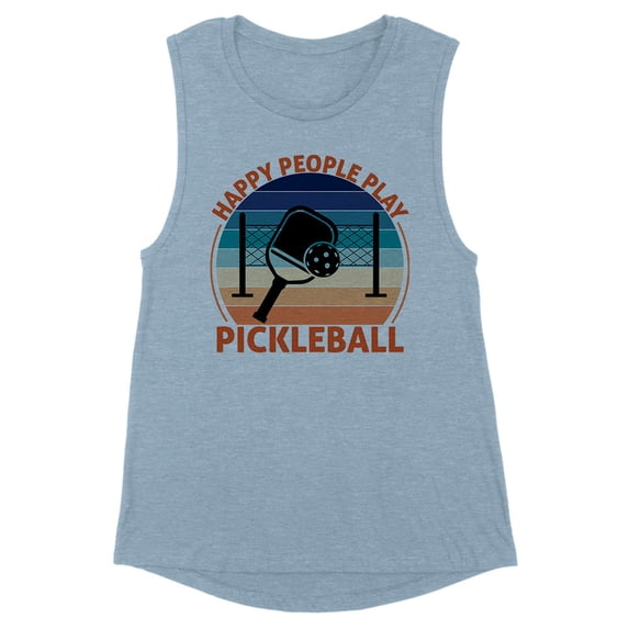 Happy People Play Pickleball Women's Muscle Tank X-Small Stonewash Denim
