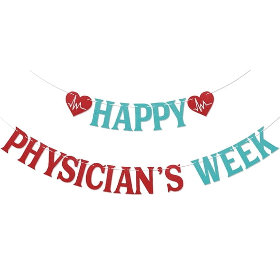 Happy Physician's Week Banner - National Physicians Week Decor, PA Week Sign, Physicians Week Appreciation Party Decorations Blue Red