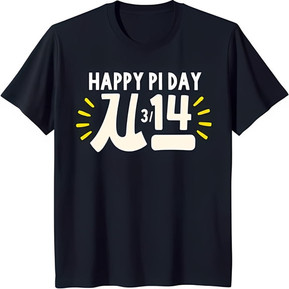 Happy Pi Day Black T-Shirt with White Pi Graphic & 3 14 on Design