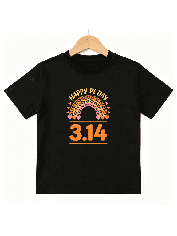 Happy Pi Day Boys Graphic Tee, Leopard Rainbow School Math 100% Cotton Kids Short Sleeve T-Shirt