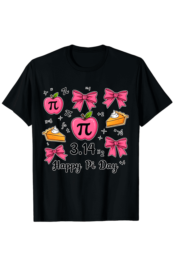 Happy Pi Day Coquette Bow Pie Numbers Math Teacher Science Men Women Short Sleeve Graphic T-Shirt