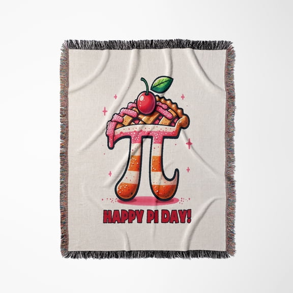 Happy Pi Day Design As A Pie Decorated With A Cherry, Funny Math Gift, Woven Blanket