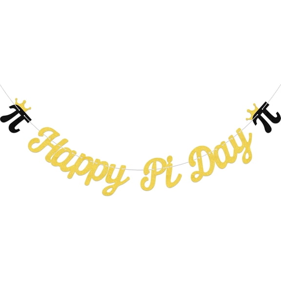 Happy Pi Day Gold Black Glitter Pi Symbol Crown Cursive Banner Pi Day Math Party Decorations