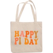Happy Pi Day, March 14 Celebration of Mathematical Constant, Groovy Retro Wavy Text Merch Gift, 12oz Canvas Tote Bag