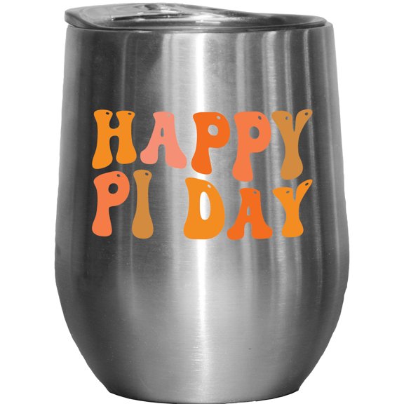 Happy Pi Day, March 14 Celebration of Mathematical Constant, Groovy Retro Wavy Text Merch Gift, Stainless Steel 12oz Wine Tumbler