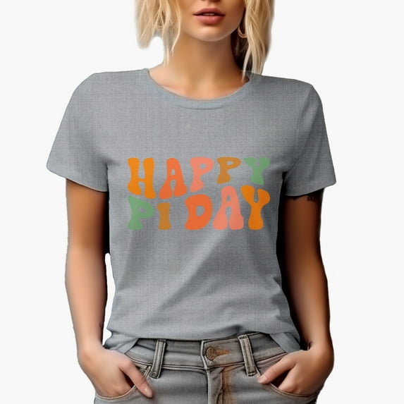 Happy Pi Day, March 14 Celebration of Mathematical or Math Constant, Groovy Retro Wavy Text Merch Gift, Heather Grey T-Shirt, Large