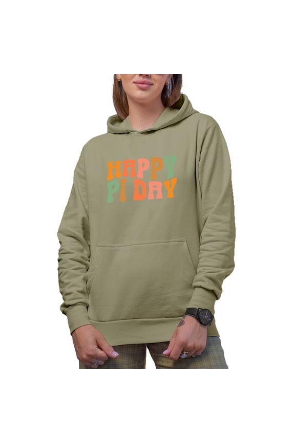 Happy Pi Day, March 14 Mathematical or Math Constant Celebration, Groovy Retro Wavy Text Merch Gift, Sand Hooded Sweatshirt or Hoodie, 2XL